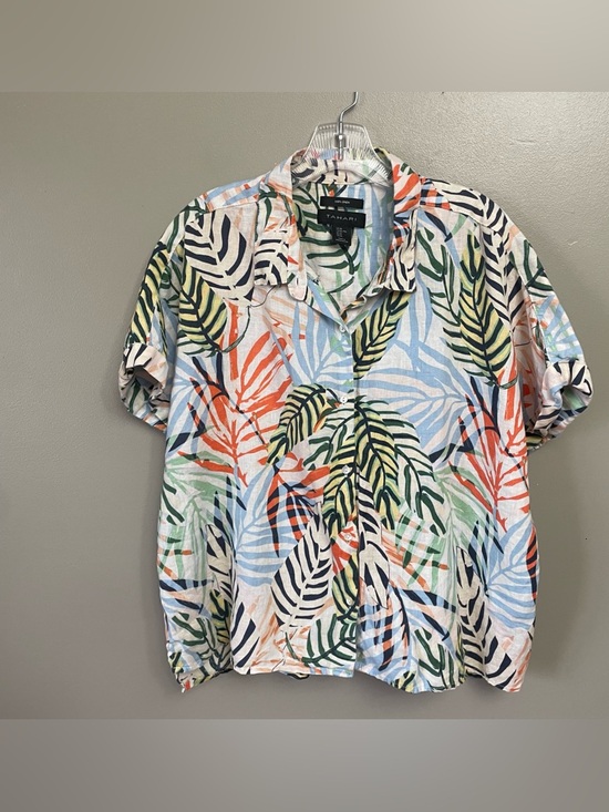 Tahari Tops - Tahari XL 100% linen tropical button down short sleeve shirt blouse lagenlook
